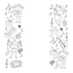 Music background for patterns. Vector illustration with musical instruments.