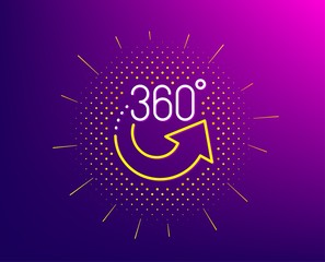 360 degrees line icon. Halftone pattern. VR simulation sign. Panoramic view symbol. Gradient background. 360 degrees line icon. Yellow halftone pattern. Vector