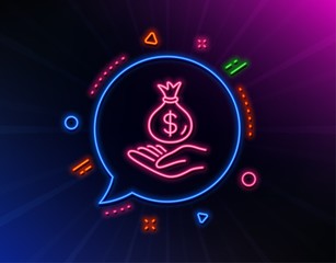 Fototapeta na wymiar Income money line icon. Neon laser lights. Savings sign. Save finance symbol. Glow laser speech bubble. Neon lights chat bubble. Banner badge with income money icon. Vector