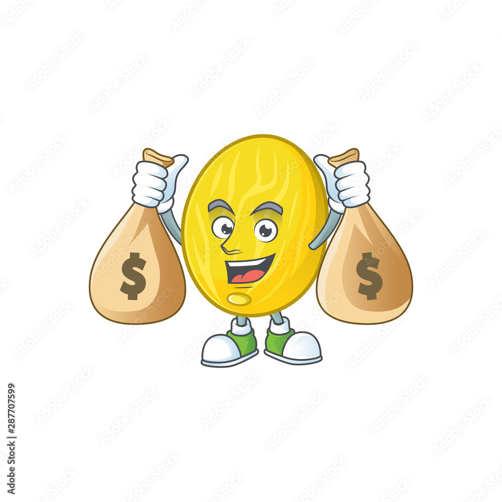 Sticker With money bag melon cartoon character for dessert mascot