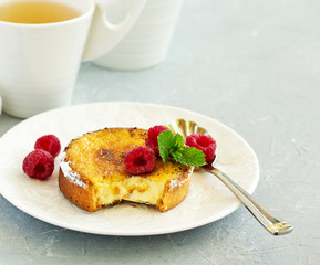 Tart with ginger creme brulee. Selective focus