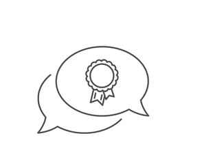 Success line icon. Chat bubble design. Winner medal sign. Award reward symbol. Glory or Honor. Outline concept. Thin line success icon. Vector