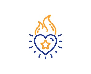 Love fire emotion sign. Heart flame line icon. Valentine day symbol. Colorful outline concept. Blue and orange thin line heart flame icon. Vector