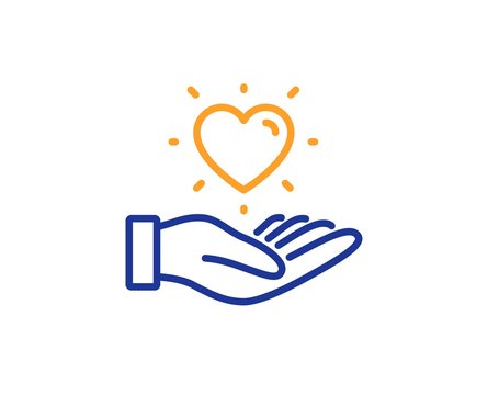 Friends love sign. Hold heart line icon. Brand ambassador hand symbol.  Colorful outline concept. Blue and orange thin line hold heart icon. Vector  Stock Vector | Adobe Stock