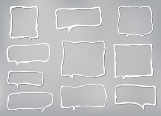 White vector speech bubbles with soft shadow are on grey background. Vector Illustration