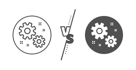 Business management sign. Versus concept. Work line icon. Cogwheel or gear symbol. Line vs classic work icon. Vector