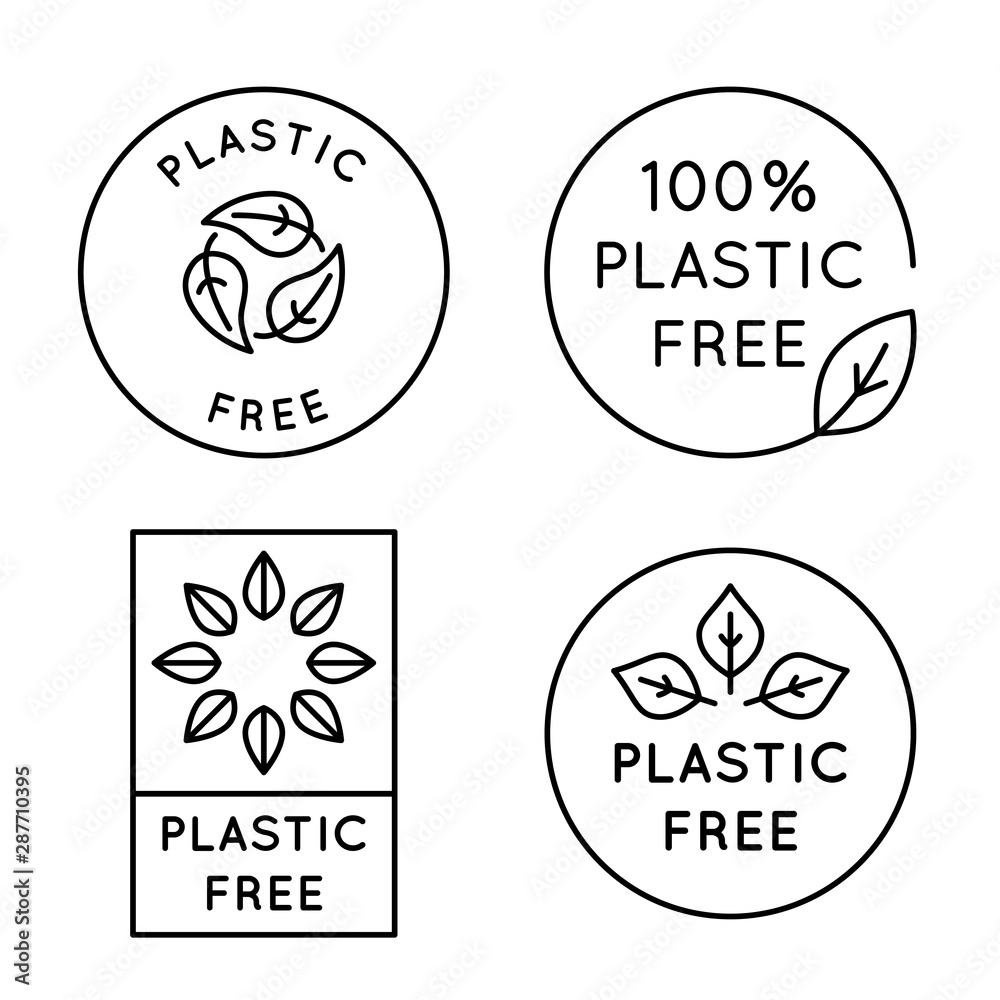 Poster vector icon and logo design template in simple linear style - 100 % plastic free