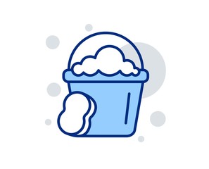 Cleaning bucket with sponge line icon. Washing Housekeeping equipment sign. Linear design sign. Colorful sponge icon. Vector