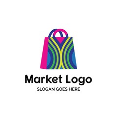Colorful line pattern shopping bag market shop logo design