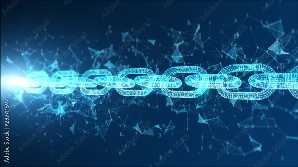 Poster digital particle blockchain network connection concept