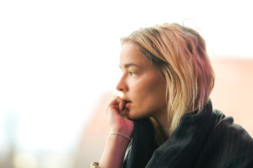 Sad and worried looking woman