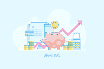 Flat design concept of savings, investment, increase money, financial growth, web banner.