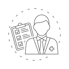 Doctor with medical test icon on white background
