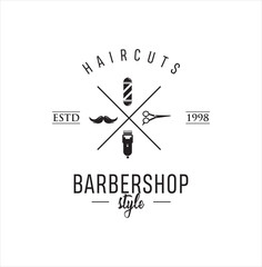 Barbershop Logo Design silhouette Vector Stock on the white background . haircut Logo Vintage Hispter badge .