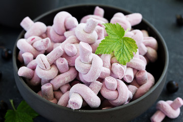 Homemade blackcurrant marshmallows. selective focus .. Dessert.