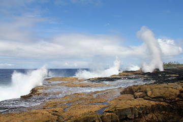 ALOFAAGA blowholes in the village of Taga on south-west Savaii are wave power in its purest form, as they propel a roaring jet of water hundreds of feet up into the air. 
