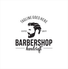 Bearded Man Hipster Vector Logo Template Barbershop 