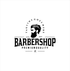 Fototapeta na wymiar Barbershop Logo Design silhouette Vector Stock on the white background . haircut Logo Vintage Hispter badge .