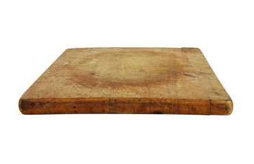 Rustic wooden cutting board isolated on white  background