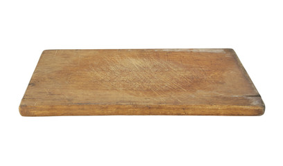 Rustic wooden cutting board isolated on white  background