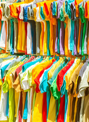 Colorful tee-shirts for sale at the market