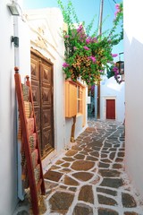 The narrow street in Paros Greece