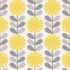Papier peint Jaune Pissenlits de style scandinave vecteur floral motif gris et jaune sans couture. Conception de papier d& 39 emballage.