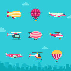 Air transport vector icon set (flat style). Part one.