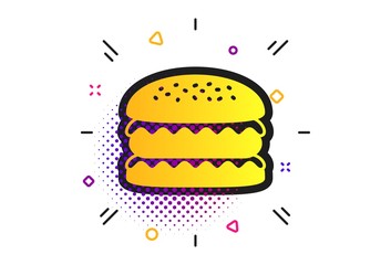 Hamburger icon. Halftone dots pattern. Burger food symbol. Cheeseburger sandwich sign. Classic flat sandwich icon. Vector