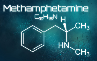 Chemical formula of Methamphetamine on a futuristic background