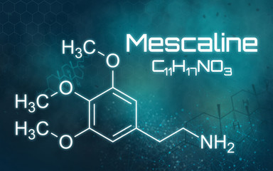 Chemical formula of Mescaline on a futuristic background - obrazy, fototapety, plakaty