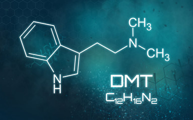 Chemical formula of DMT on a futuristic background