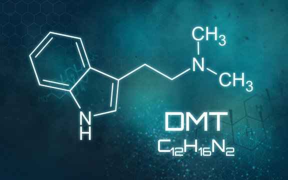 Chemical formula of DMT on a futuristic background