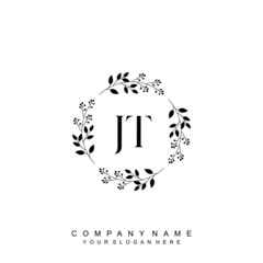 letter JT surrounded by beautiful and elegant flowers and leaves. Wedding monogram logo template. Fashion Logo template Vectors,