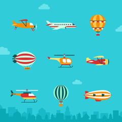 Obraz premium Air transport vector icon set (flat style). Part four.