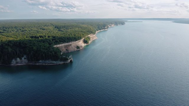 Aerial view of Pictured Rocks cliffs formations in National  Lakeshore, Michigan
