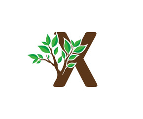 Letter X Leaves Nature Icon Vector Logo, eco green icon.