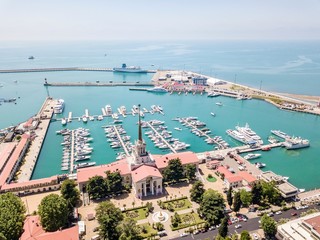 Aerial view of Marine station - Sea Port of Sochi, Krasnodar Krai, Russia.