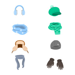 Vector design of headwear and fashion logo. Set of headwear and cold stock symbol for web.