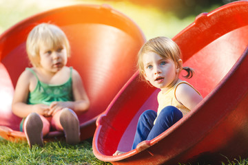 Fototapeta na wymiar Children playing together outdoors