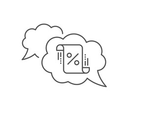 Loan percent line icon. Chat bubble design. Discount blueprint sign. Credit percentage symbol. Outline concept. Thin line loan percent icon. Vector