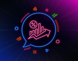 Loan percent growth chart line icon. Neon laser lights. Discount sign. Credit percentage symbol. Glow laser speech bubble. Neon lights chat bubble. Banner badge with loan percent icon. Vector