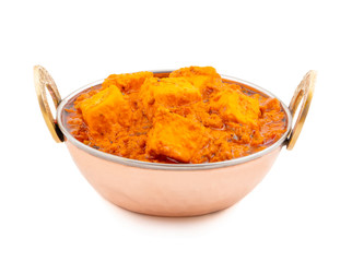 Indian Delicious Spicy Vegetarian Cuisine Paneer Toofani Also Know as Paneer Tufani, Toofani Paneer Masala or Dhaba Style Paneer Masala on isolated White Background