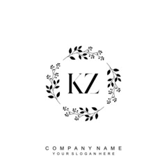 letter KZ surrounded by beautiful and elegant flowers and leaves. Wedding monogram logo template. Fashion Logo template Vectors,