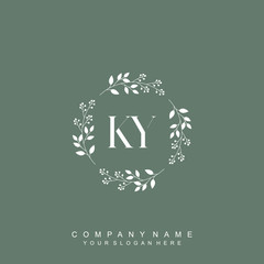 letter KY surrounded by beautiful and elegant flowers and leaves. Wedding monogram logo template. Fashion Logo template Vectors,