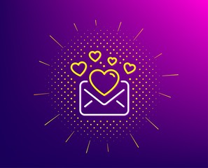 Love Mail line icon. Halftone pattern. Valentines Message correspondence sign. E-mail symbol. Gradient background. Love Mail line icon. Yellow halftone pattern. Vector