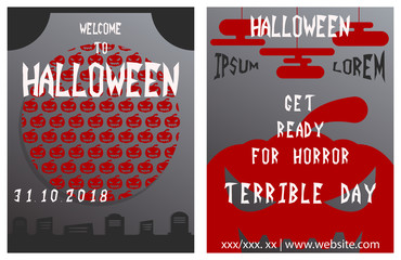Set of flyers for halloween vector illustration. Templates of posters . Halloween party greeting cards.