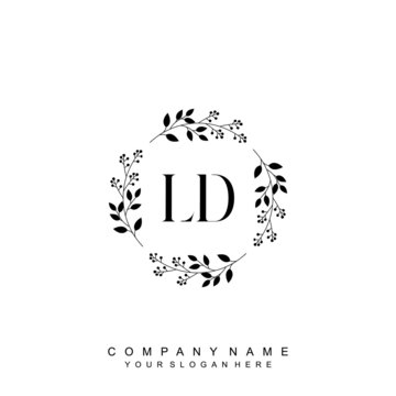 letter LD surrounded by beautiful and elegant flowers and leaves. Wedding monogram logo template. Fashion Logo template Vectors,