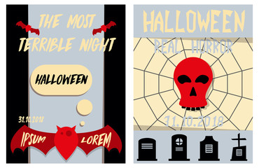 Set of flyers for halloween vector illustration. Templates of posters . Halloween party greeting cards.