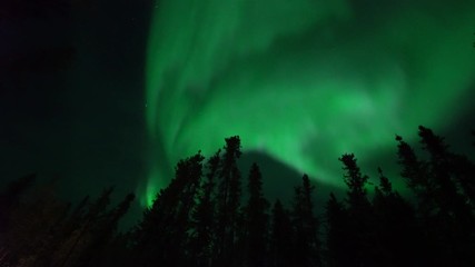 Yellowknife,Canada-August 30, 2019: (Real time Live action, not time-lapse) Aurora borealis or Northern lights observed in Yellowknife, Canada, recorded at 02:30AM on August 30, 2019